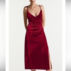 Zara - Red Velvet Midi Dress